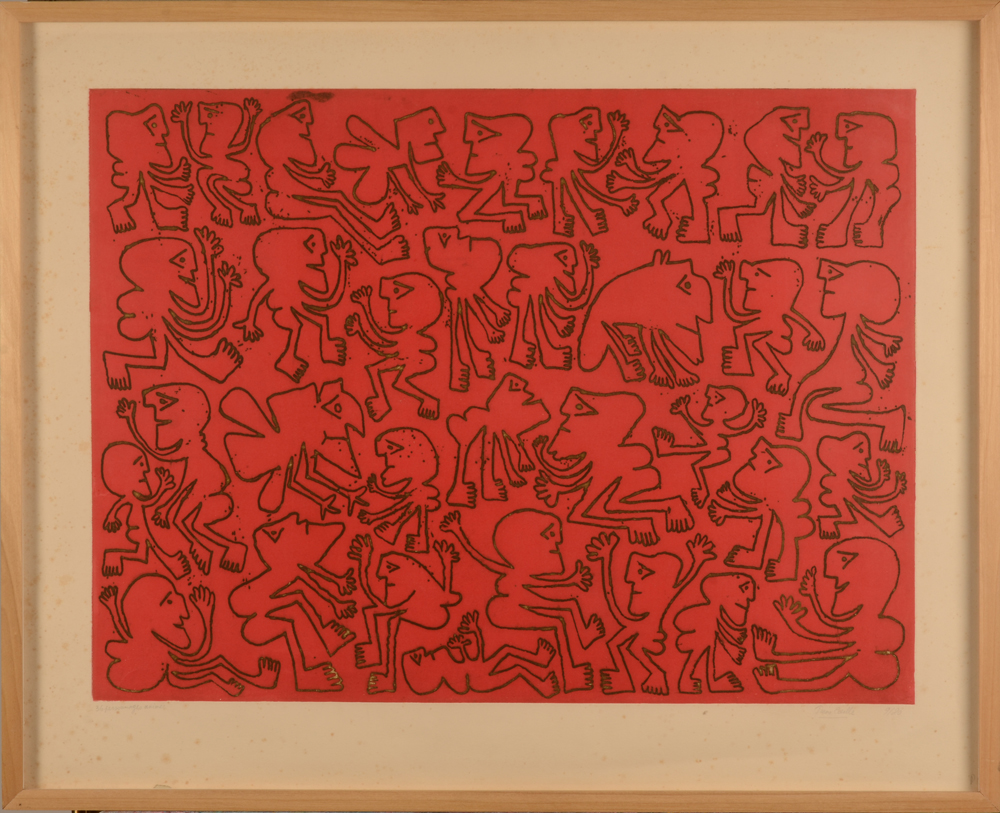 Pierre Caille 36 Personnages animés — Cadre et verre en bon état, rousseurs sur le papier