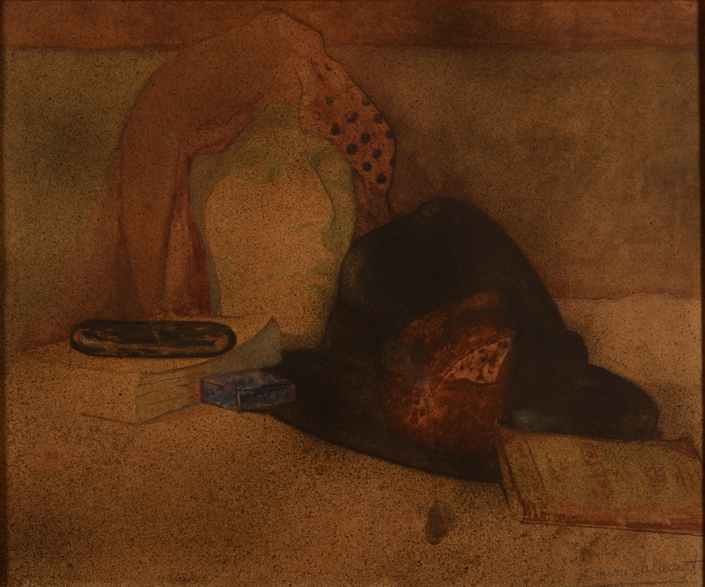 Charles René Callewaert Self portrait as a still life — Autoportrait comme nature morte, atmosphère symboliste