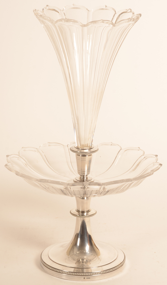 Christofle — Milieu de table en cristal et metal argenté
