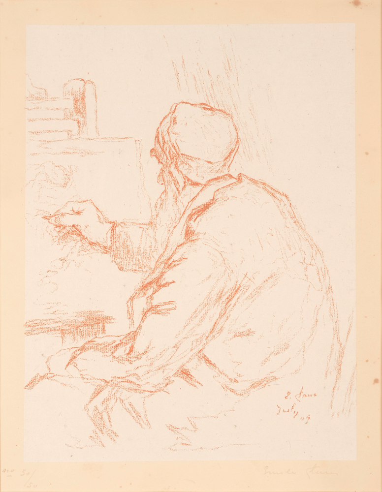 Emile Claus — Portret van Constantin Meunier, een litho door Claus, nummer 50/50, maar desalniettemin quasi onvindbaar.