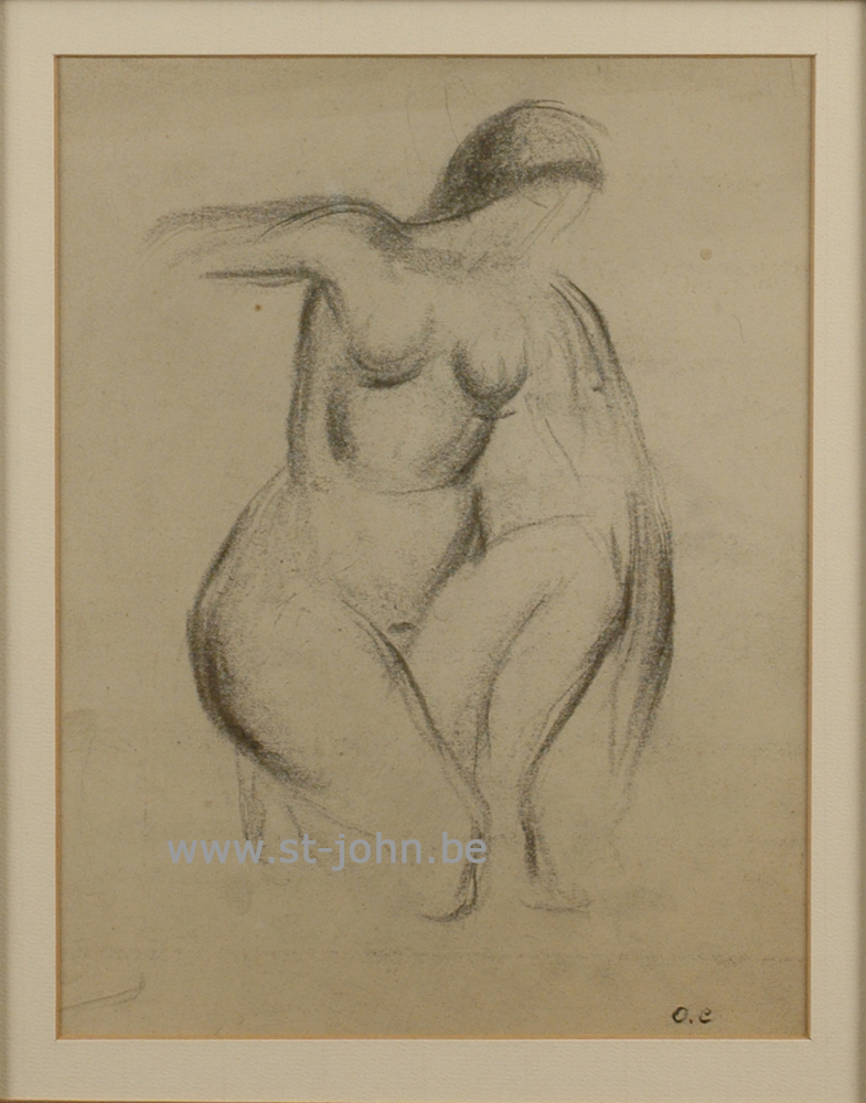 Oscar Colbrandt — <p>
	<strong>Oscar Colbrandt (1879-1959)</strong>, Nude kneeling, charcoal on paper, 26 x 20 cm, signed</p>