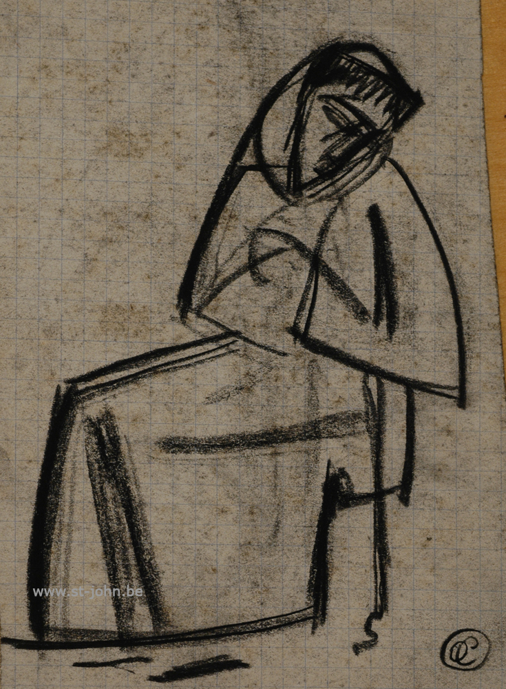 Oscar Colbrandt — <p>
	<strong>Oscar Colbrandt (1879-1959)</strong>, St-Francis of Assisi sitting, charcoal on paper, 15 x 9,5 cm, signed with the monogram.</p>