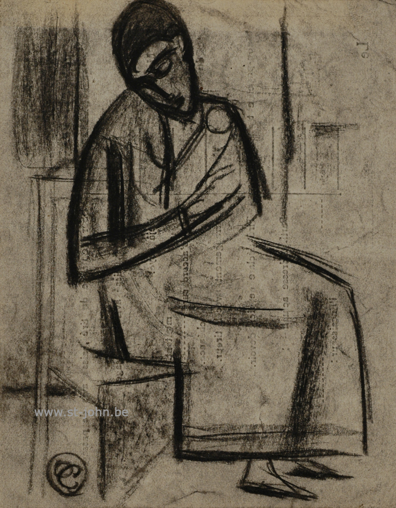 Oscar Colbrandt — <p>
	<strong>Oscar Colbrandt (1879-1959)</strong>, Sitting figure, charcoal on paper, 13,6 x 10,5 cm, signed with the monogram.</p>