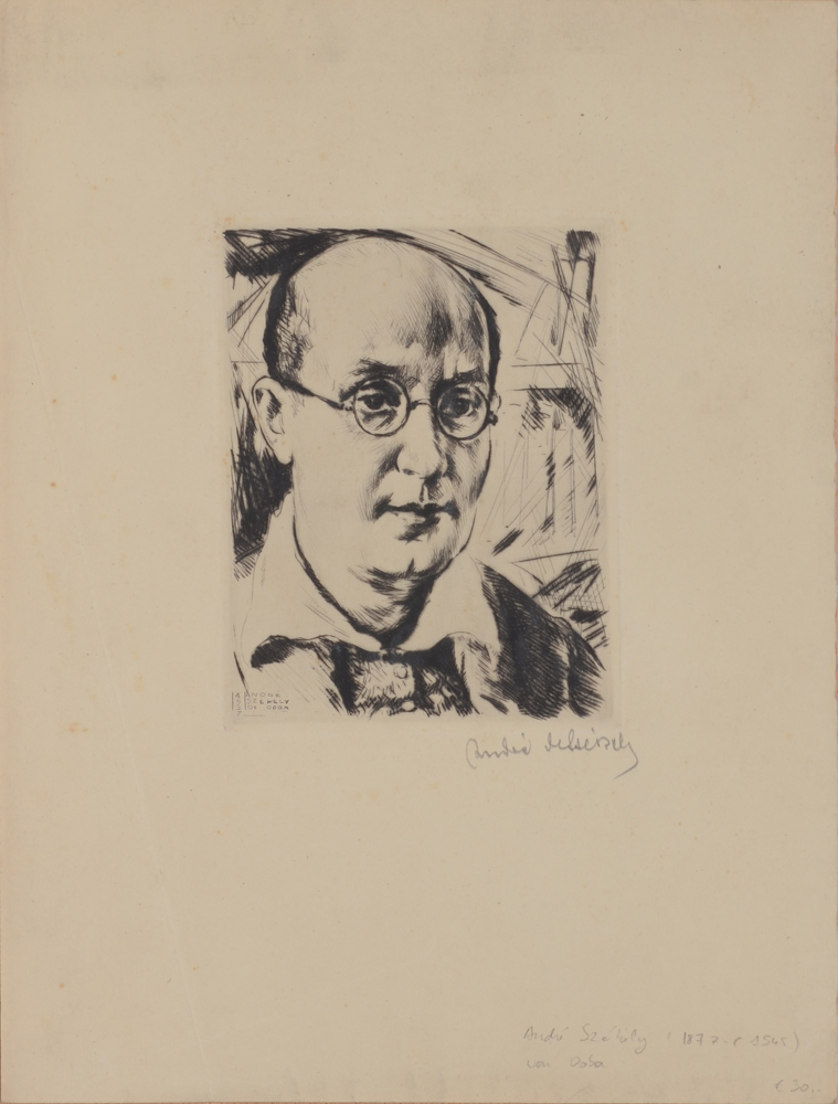 André Székely of Doba - Portrait of a writer (?) — Pointe-sèche d'André Székely, signée et datée par l'artiste.