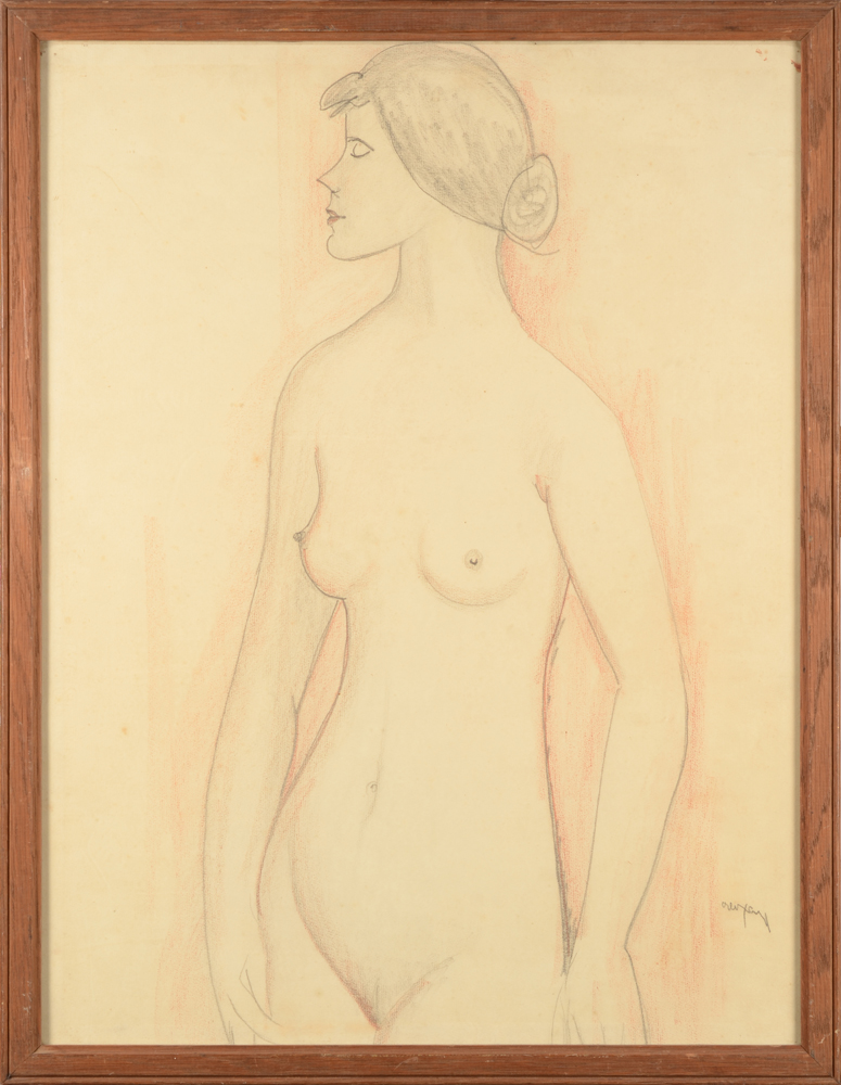 Pere Creixams — dessin légèrement colorié, signé en bas à droite.