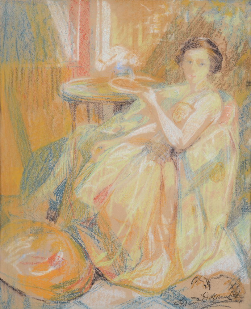 De Maertelaere Edmond — Pastel sur papier, signé, d'une femme dans un intérieur