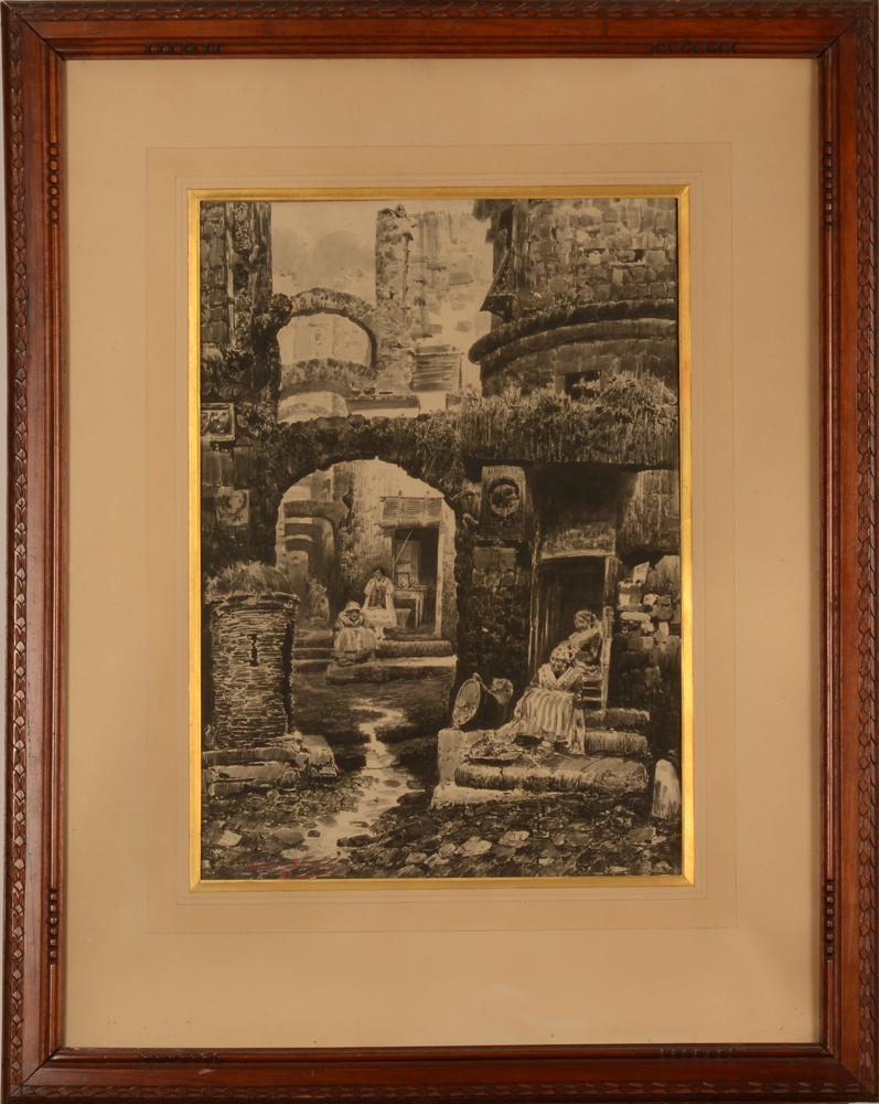 Philippe de Bourbon et Bragance — Lavis sur papier, Naples, signé et daté 1883, dédicacé par l'artiste au dos.