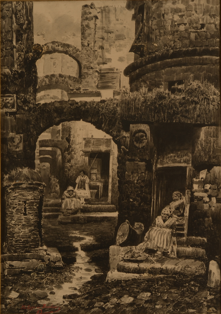 Philippe de Bourbon et Bragance — The washed ink drawing without its frame