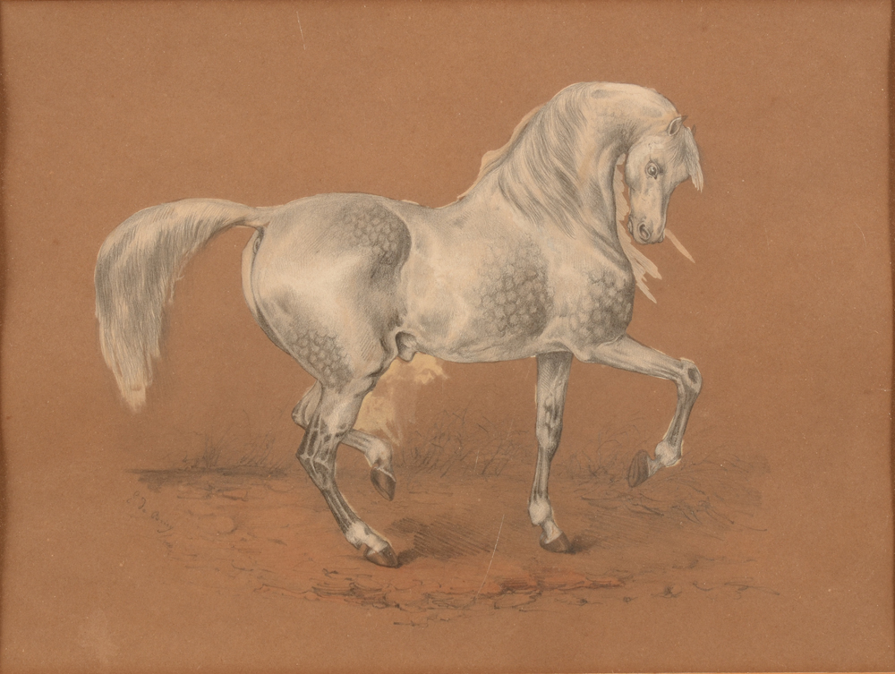 E. de Bricy (?) — Beau dessin 19e, mine de plomb et gouache (?) sur papier