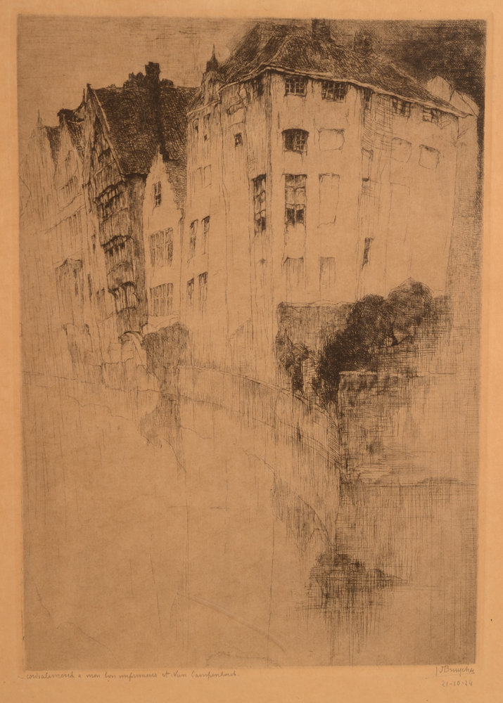 Jules De Bruycker  — Eau-forte de 1919, dédicacée par l'artiste à son imprimer Van Campenhout