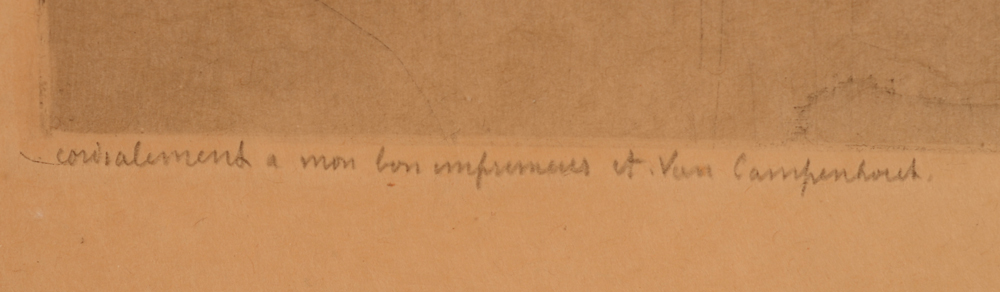 Jules De Bruycker  — rare dedication from De Bruycker to his printer, inpencil, bottom left