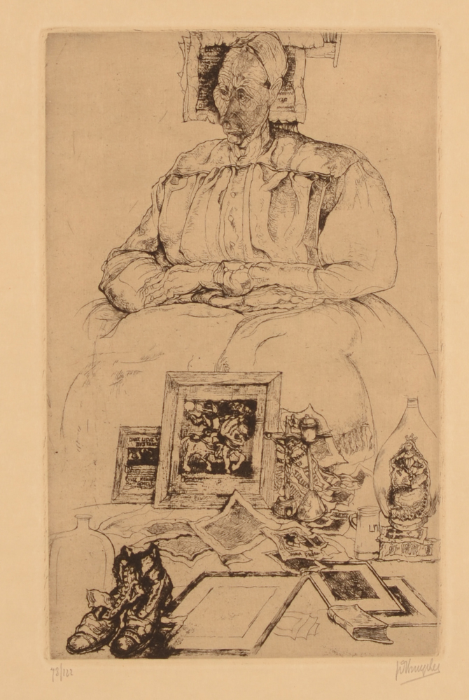 Jules De Bruycker — Etching of a seller of bric a brac...