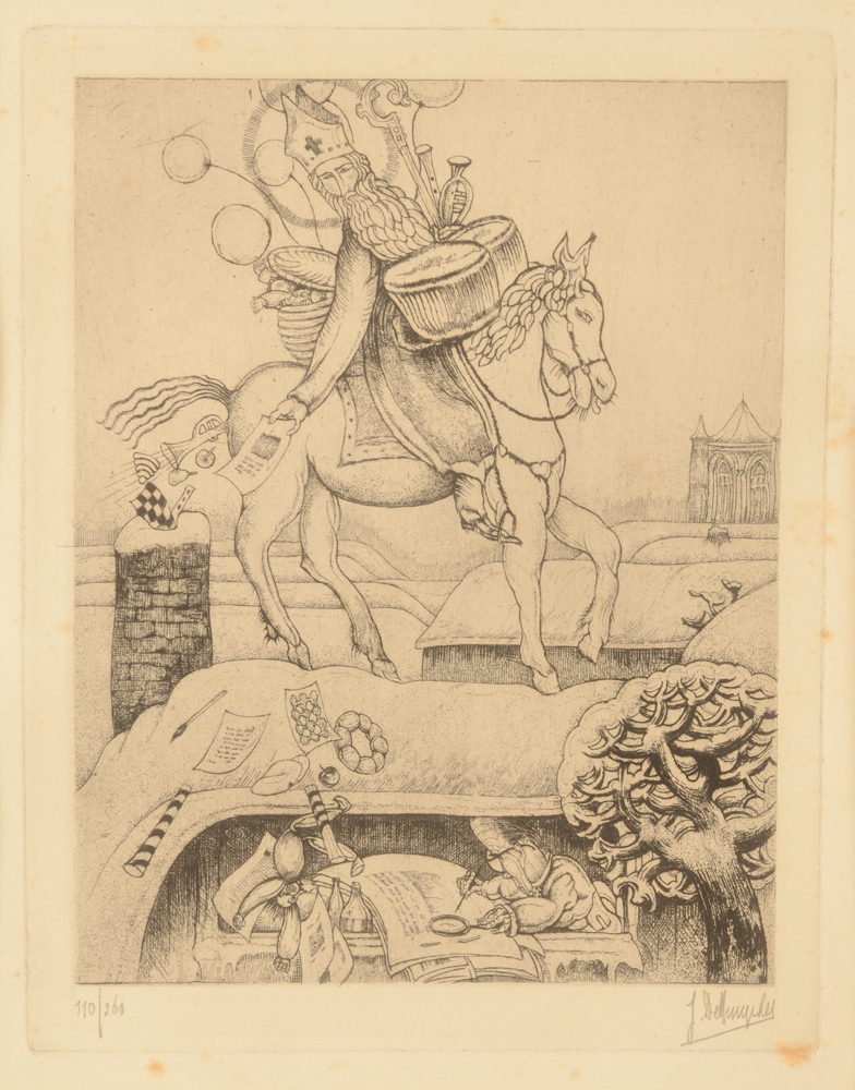 Jules De Bruycker — Saint-Nicolas et l'artiste, eau-forte signée et justifiée