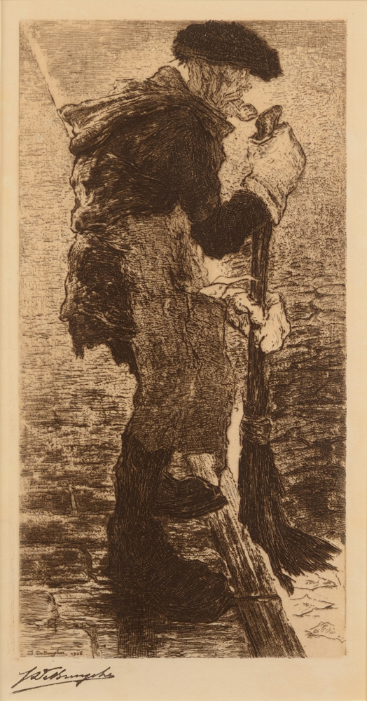 Jules De Bruycker — Le balayeur de rue, eau-forte originale signée<br>