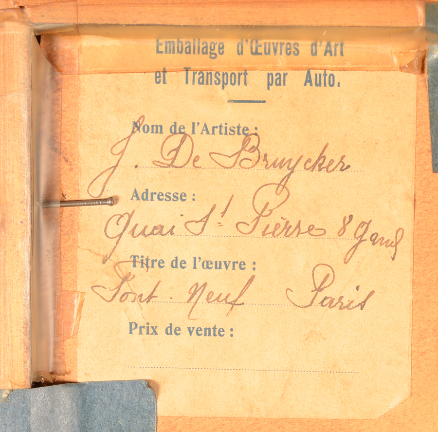 Jules De Bruycker — Transport label with title and showing Jules De Bruycker as owner of the copy