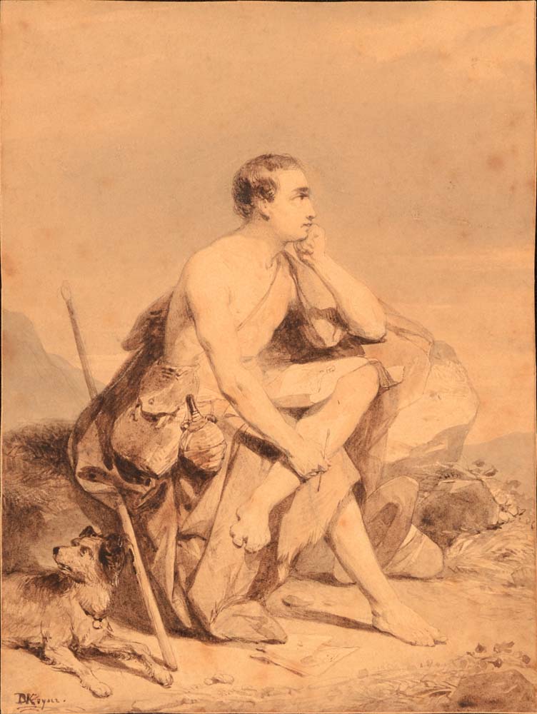 Nicaise De Keyser — <p>Beau lavis du peintre romatique, signé (non encadré)</p>