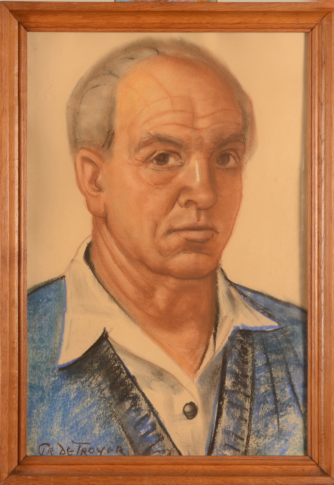 Prosper De Troyer Self portrait — Pastel sur papier, encadré sous verre