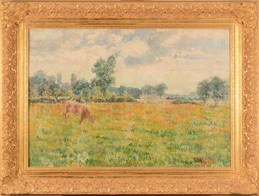 Anna de Weert — Importante peinture d'Anna de Weert, Vache dans un pairie, huile sur toile signée