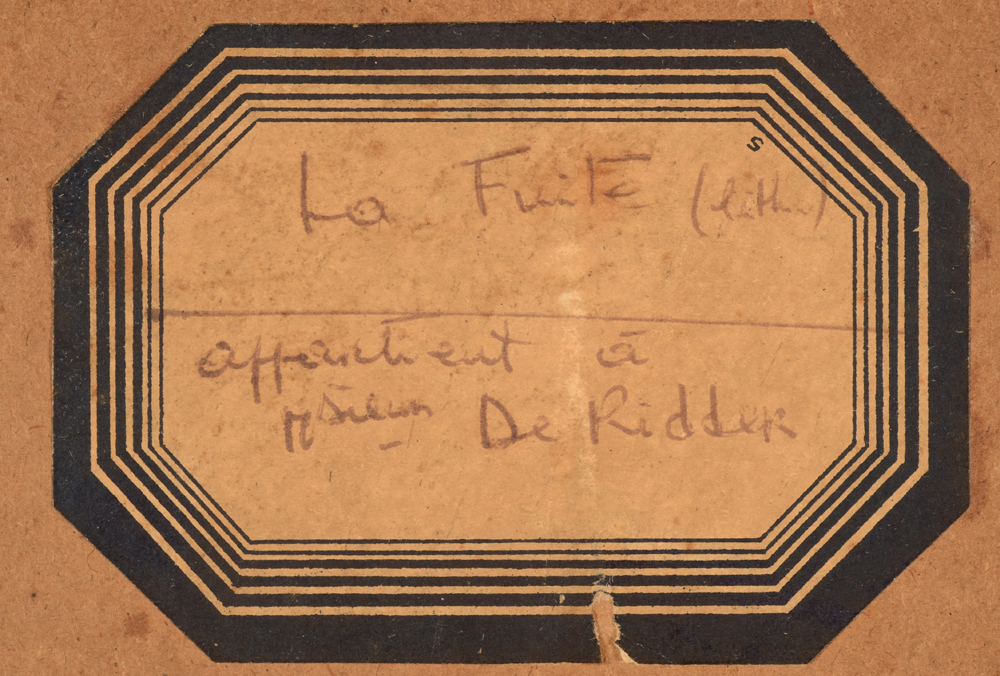 William Degouve de Nuncques — Label at the back with title