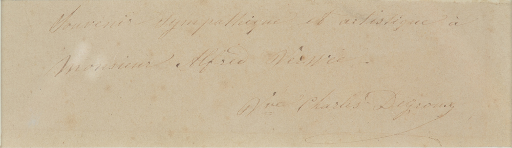 Charles Degroux — Dedication by the widow of the painter to Alfred Verwee