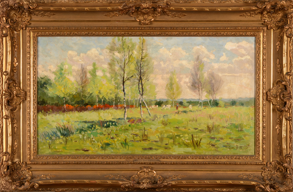 René Degroux — Beau paysage dans un cadre de style L XV d'époque