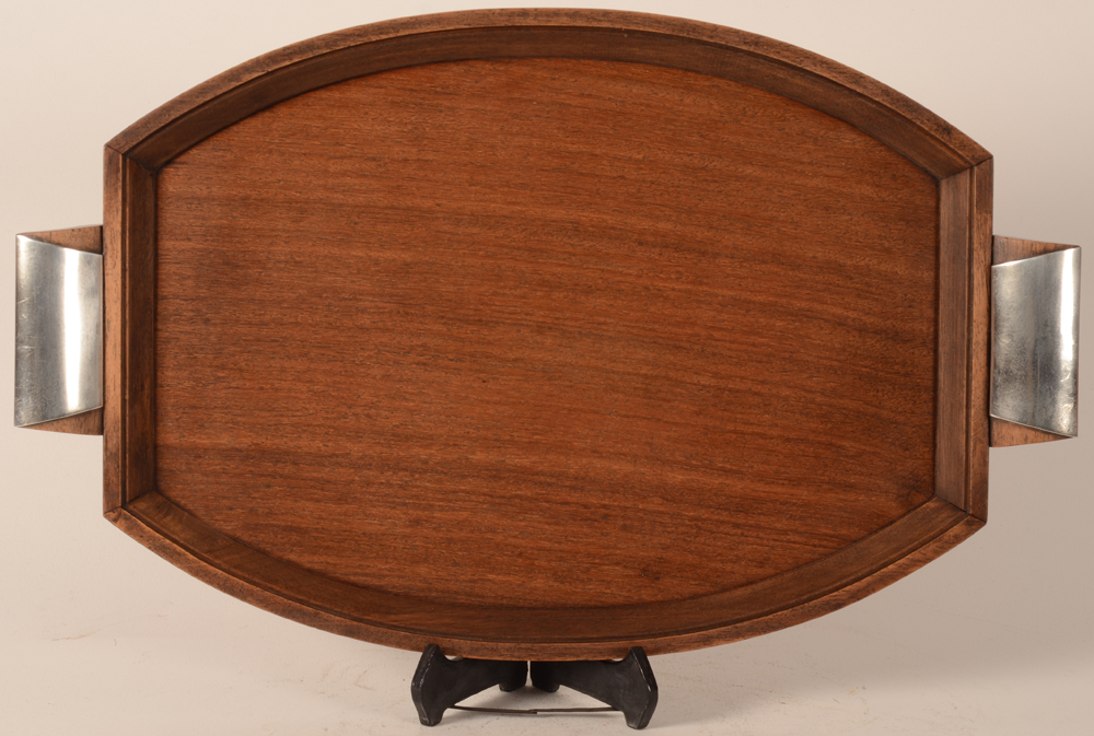 Delheid Freres — Rare plateau en bois et argent art deco
