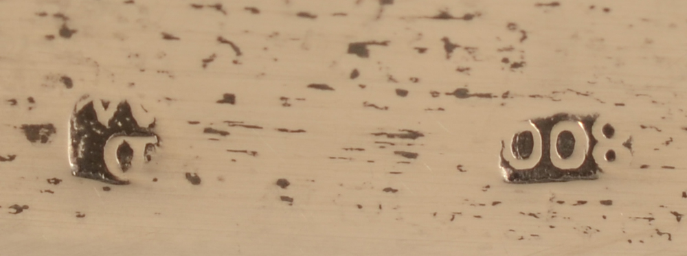 Delheid Freres — Makers mark and alloy mark on the side of the rim of the stand