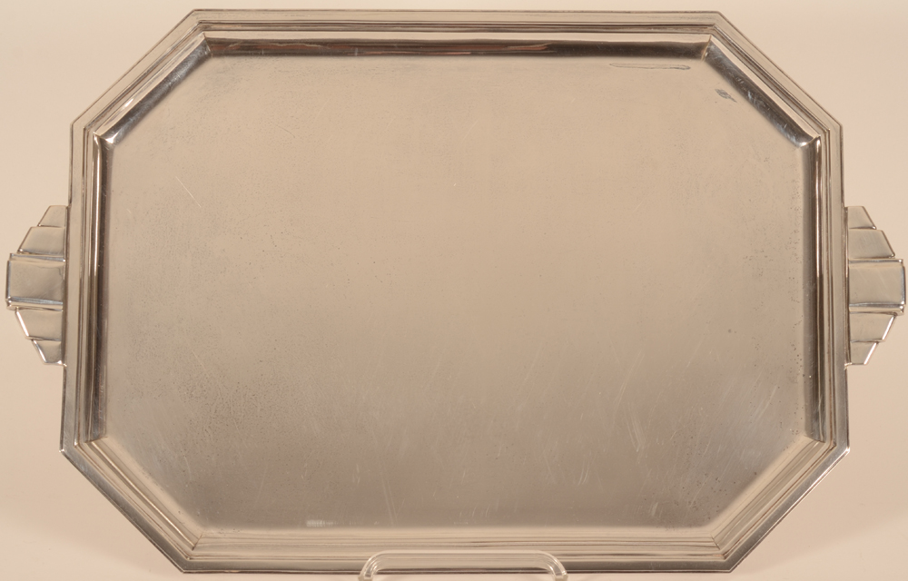 Delheid Freres — Beau et grand plateau art deco en argent massif