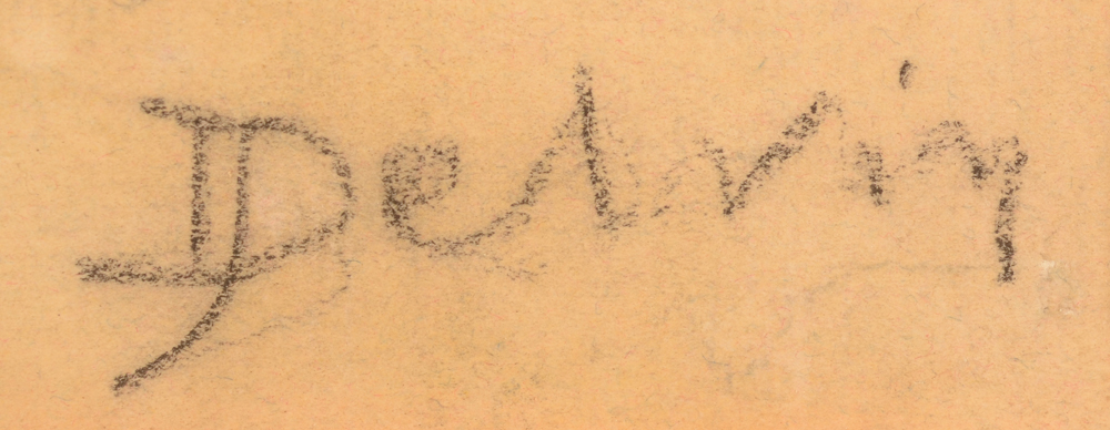Jean Delvin horse and groom drawing — Signature
