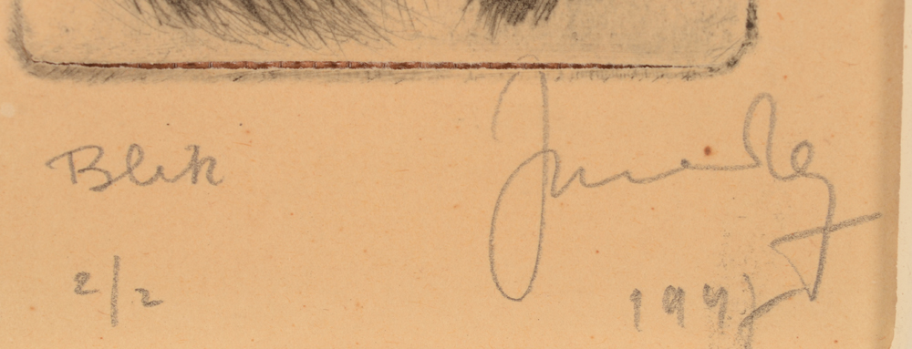 Frans Dille — Title, justification and signature of the artist in pencil with one of the etchings