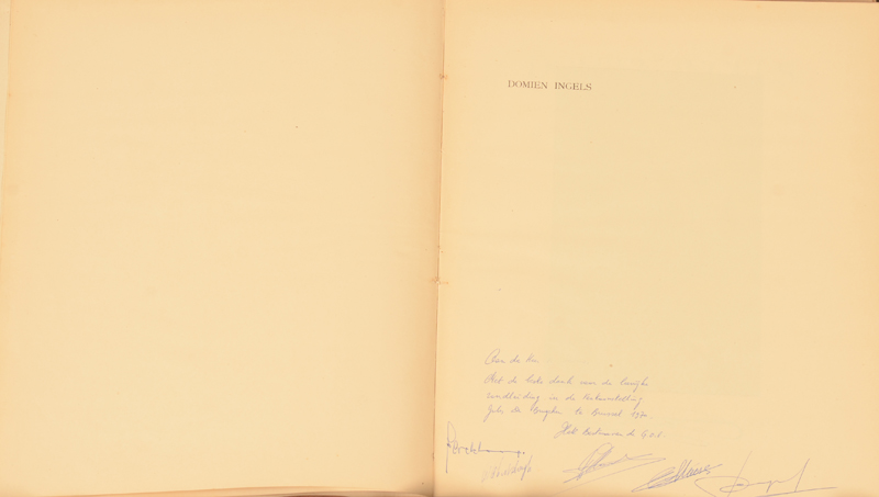 Domien Ingels monografie 1927 — Latere opdracht in balpen op het voorblad