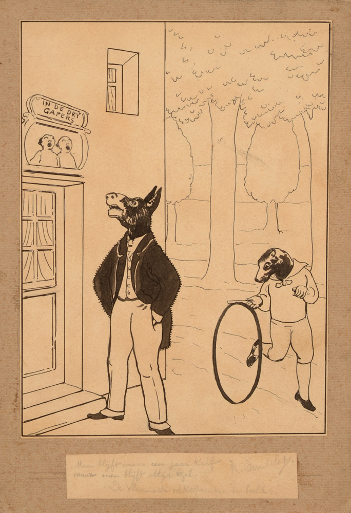 Charles Doudelet — Dessin à l'encre de chine et crayon sur papier, signé