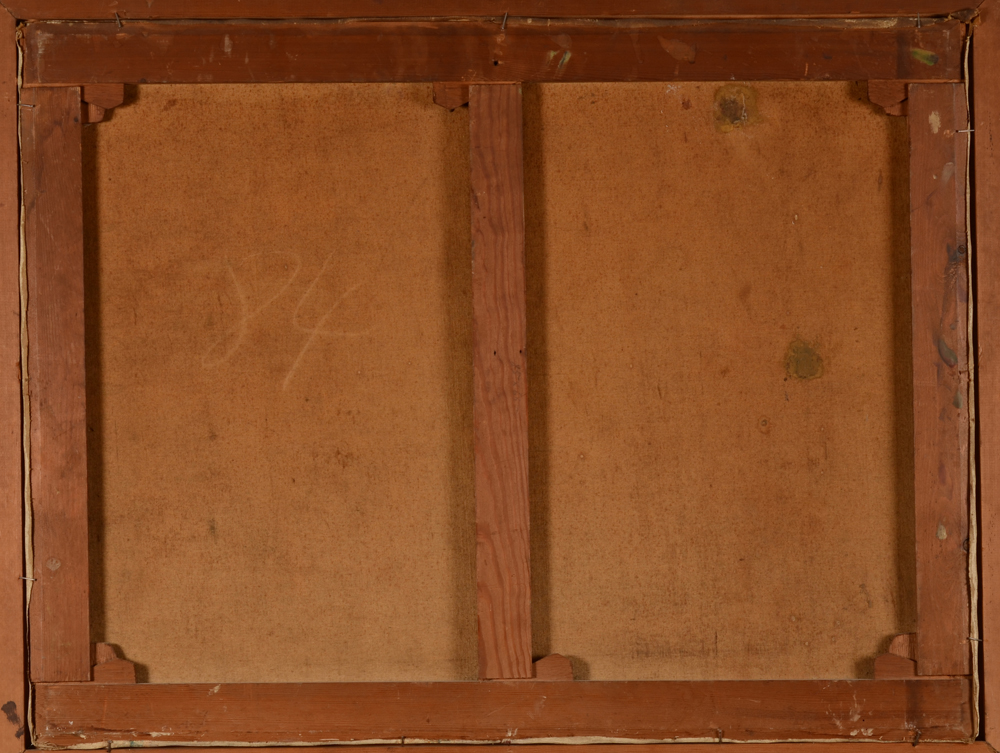 August Drume — Back of the painting showing some old restaurations.