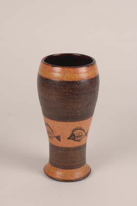 1955-1956 — Vase with painted motif of fish, 23 x 11,5 cm, impressed mark "Joost Marechal" &amp; "JM" incised&nbsp; (bottom).