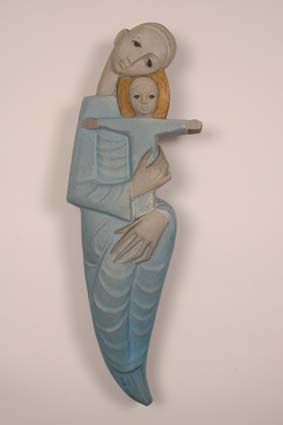 1957-1960 — &lsquo;Madonna with Child&lsquo;, 59 x 19 cm, signed "JM" (back).