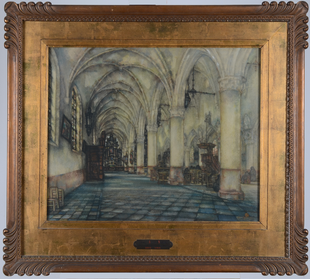 Alfred Delaunois — Importante aquarelle symboliste dans son cadre original