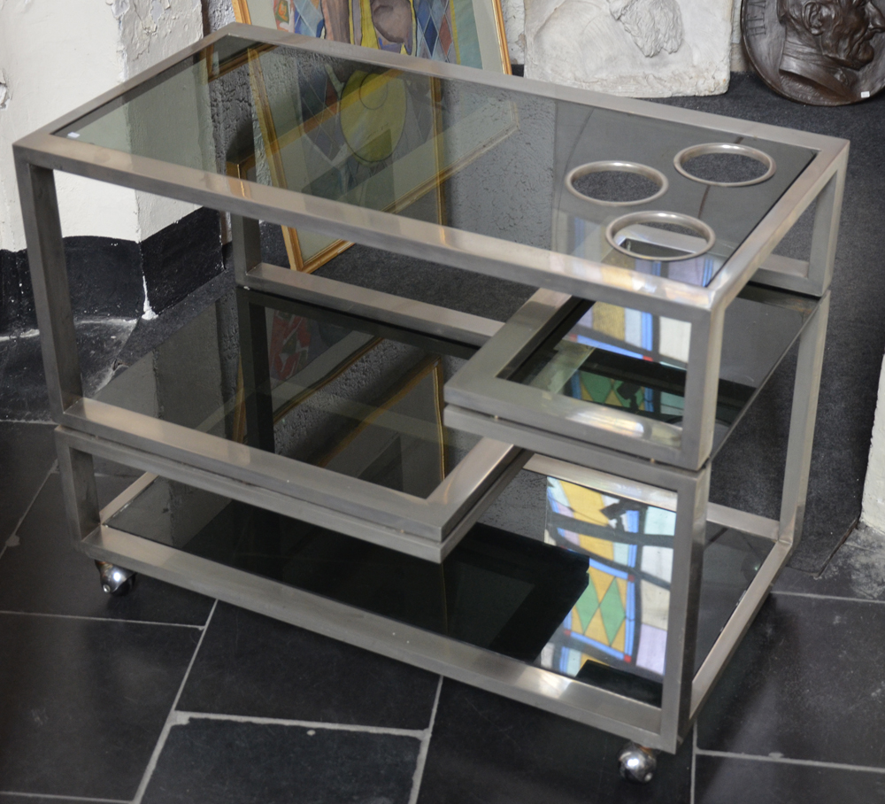 Vintage 70's drinks trolley — Meuble-bar des années 70, en metal et verre