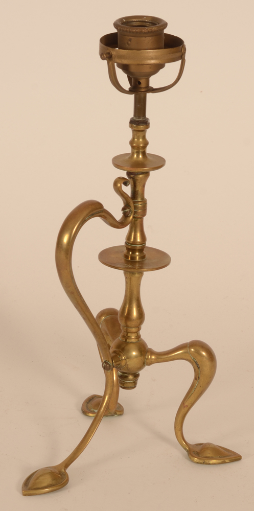 English arts and crafts brass lamp — View from the back