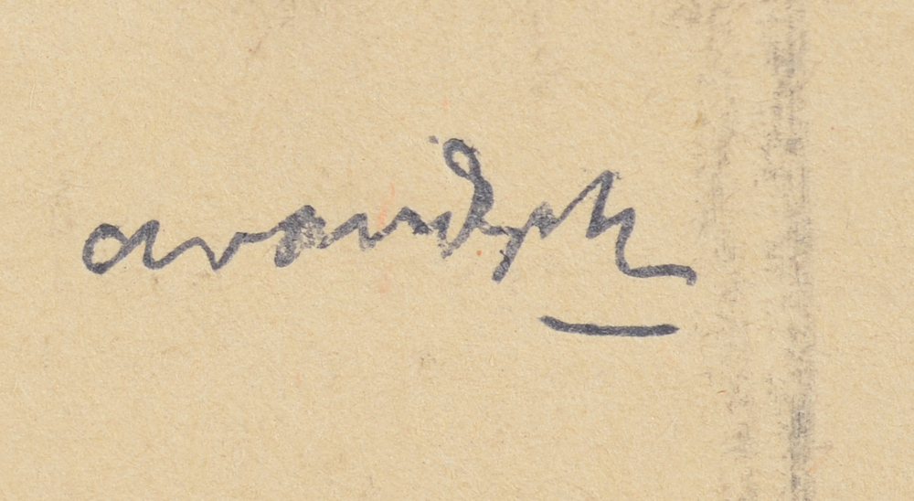 Albert Van Dyck — Signature of the artist in ink, bottom left on the verso side