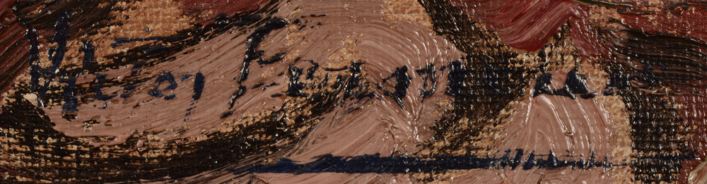 Victor Fermeuse — Signature of the artist, of the painting with the purple and pink flowers