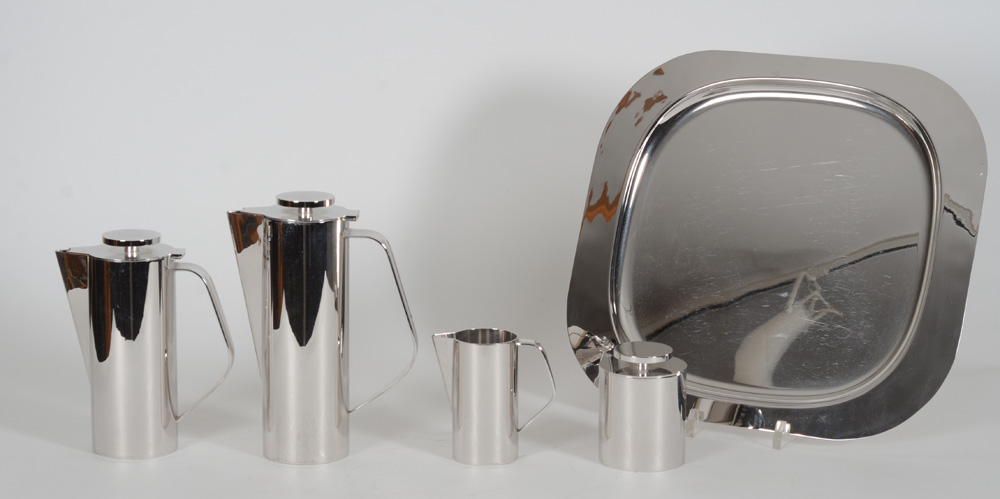 Delheid Frères SA, a Rhodargo 'Climax' coffee and tea set on tray, end of the 1970's — Alternate view