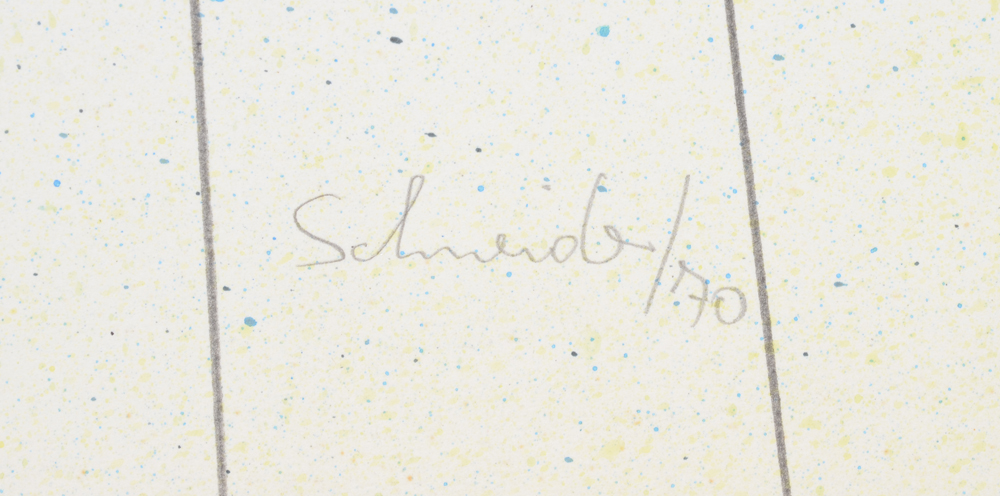 Jürgen Schneider 'Look and talk' screenprint and drawing 1970, signature — Signature of the artist and date written in pencil on the bottom.