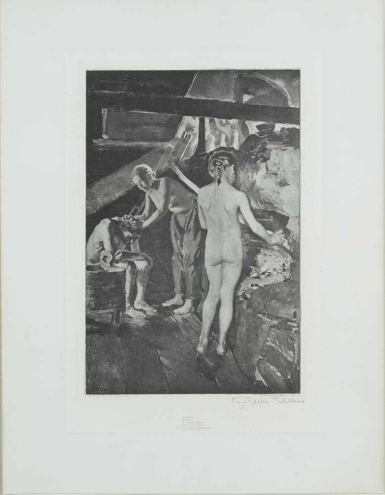 Akseli Gallen-Kallela — Sauna, an original heliographic print, signed by the artist in pencil