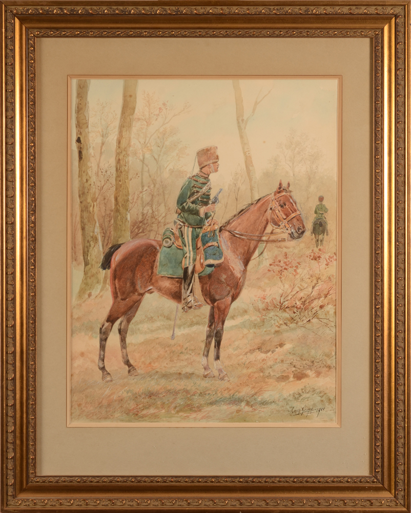 Louis Geens  Belgian Civil Gard on watch — framed behind glass