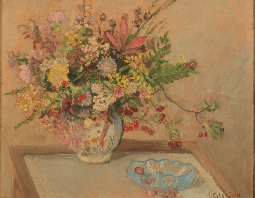 Joseph Gilardoni — Nature morte aux fleurs, huile sur panneau signée