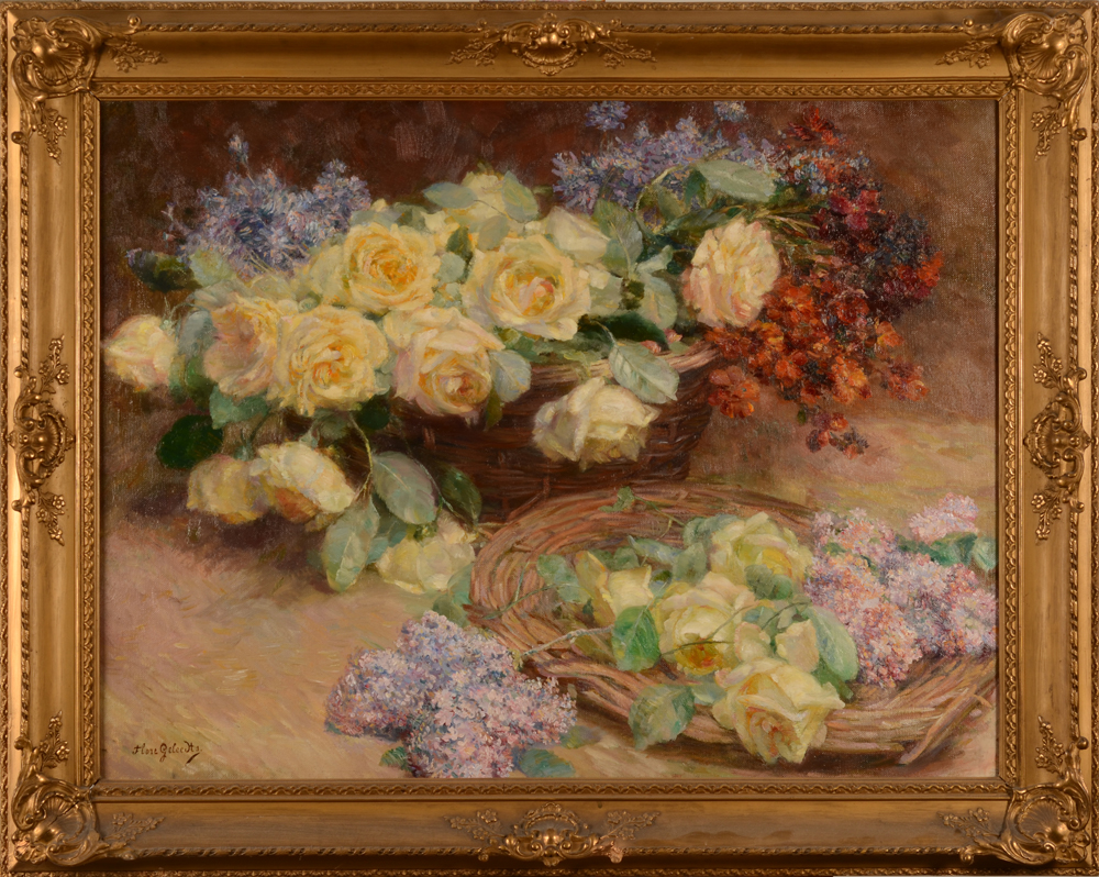 Flore Geleedts — Belle nature morte aux fleurs de cette femme peintre gantoise, huile sur toile signée
