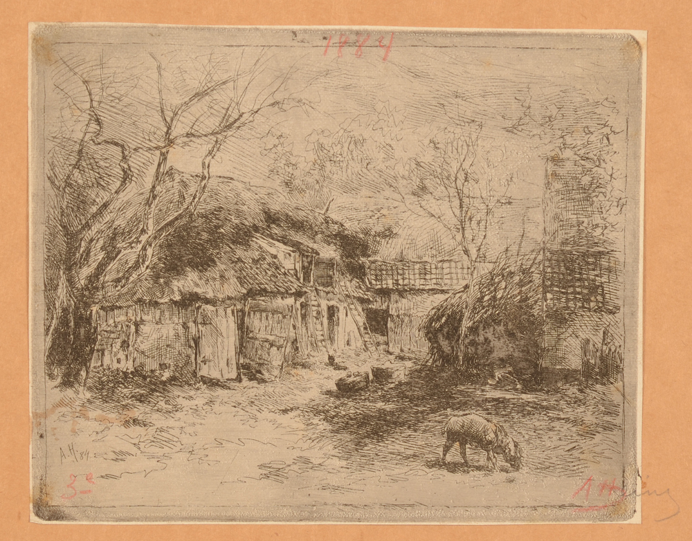 Armand Heins — Ferme à Balegem, 1884, eau-forte rare