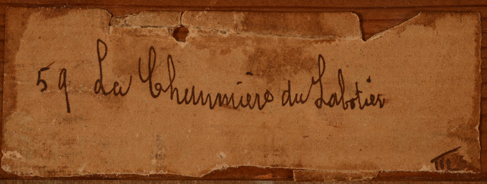 Adriaan Joseph Heymans The Clog Maker's House — Old exhibition or inventory (?) label at the back with title