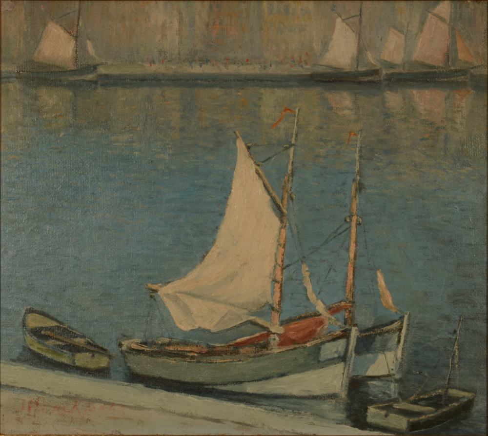 Hendrik Horckmans Sailingboats at the harbour — oil on canvas on board