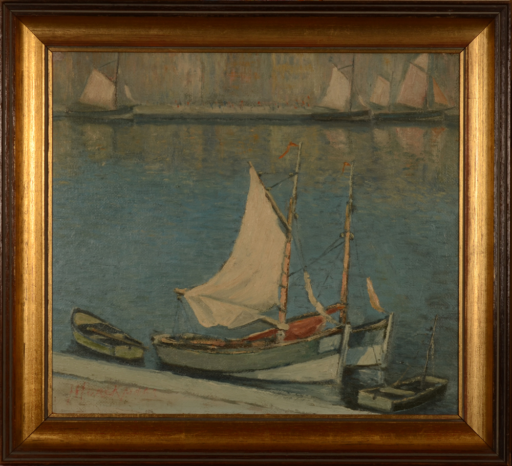Hendrik Horckmans Sailing Boats in a Harbour — With its frame